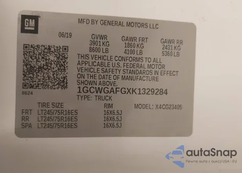 2019 Chevrolet Express 2500 Work Van from USA, damaged, VIN 1GCWGAFGXK1329284